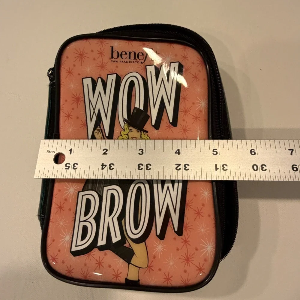 Benefit Cosmetics Wow Brow Makeup Bag Pink Black Glossy Cosmetic Case Pouch
